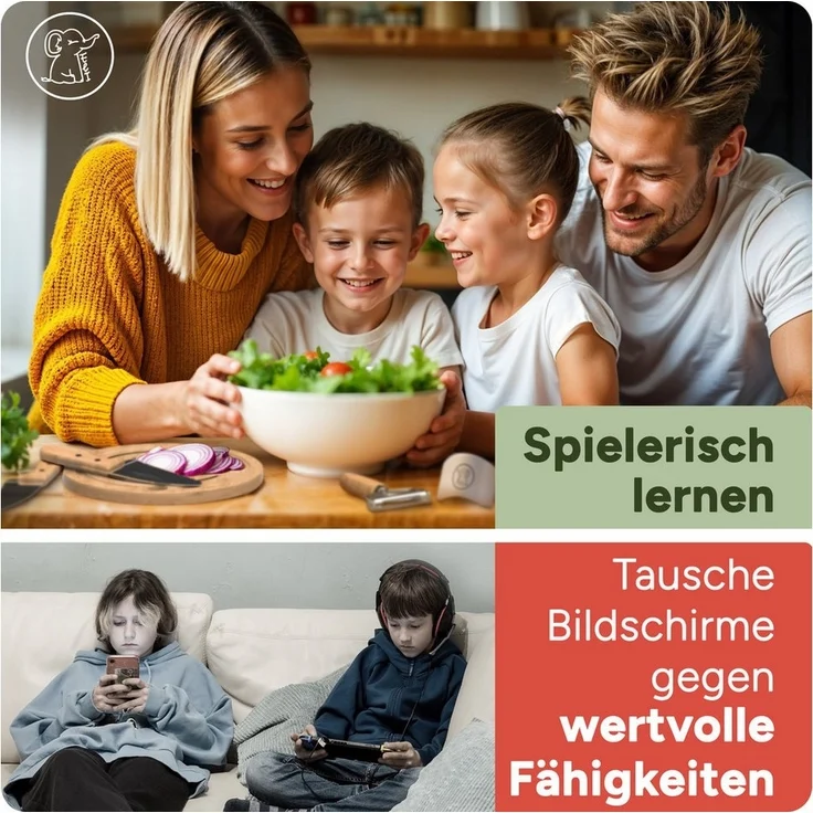 Eli Kinderkochmesser Küchenmesser Kinder Set inkl. Schneidebrett, Schäler und Fingerschutz, 5 teiliges hochwertiges Schneidemesser Set - rostfreier Edelstahl – Bild 2