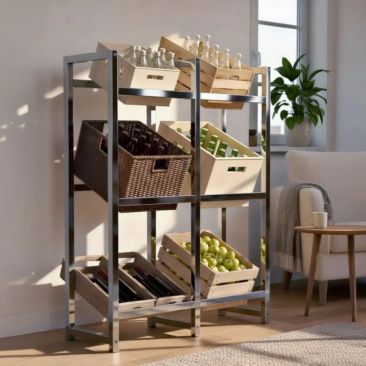 CLP Getränkekistenständer Stack aus Metall freistehend robust stabil,chrom 116x91x31 cm – Bild 3