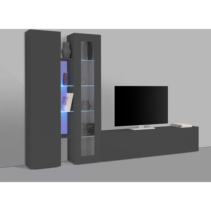 Wohnwand >Benevent< (4-teilig) in Anthrazit matt - 280x180x30 (BxHxT)