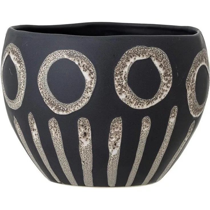 Bloomingville Blumentopf Magnus, Schwarz, aus Steingut, 18,5 x 14 cm, für Blumen und Pflanzen
