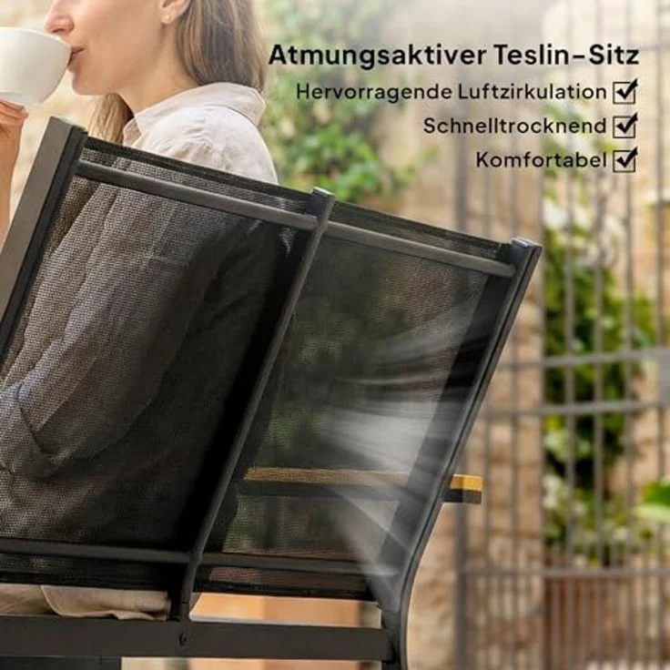 Outsunny Sitzgruppe für 4 Personen mit 2er Sofa Stuhl Beistelltisch, (Gartenlounge, 4-tlg, Gartenmöbel Set), für Garten Balkon Schwarz – Bild 4