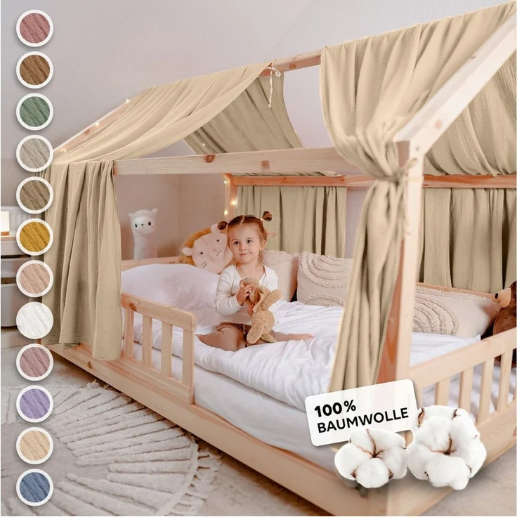 lilimaus Betthimmel Hausbett Himmel 2er-Set aus 100% Musselin - für Kinderbett (1-tlg), Set mit 2 abgestimmten Stoffbahnen - weich & schnell montiert – Bild 1