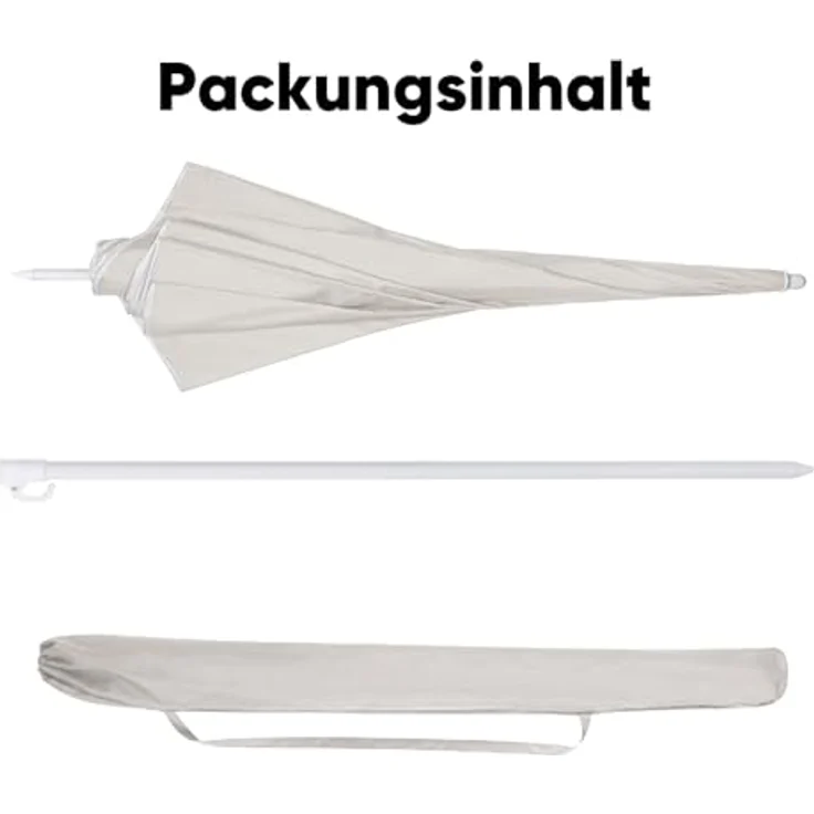 Sekey Sonnenschirm mit Schutzhülle, Neigungswinkel und Höhe verstellbar, Polyester graubeige, 160 cm – Bild 5