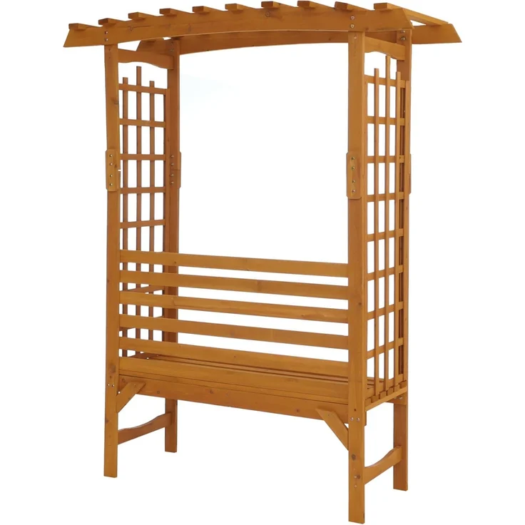 Rosenbogen mit Sitzbank HWC-Q21, Gartenbogen Rankhilfe Bank Gartenbank Holz FSC®-zertifiziert 201x160x60cm ~ natur – Bild 7