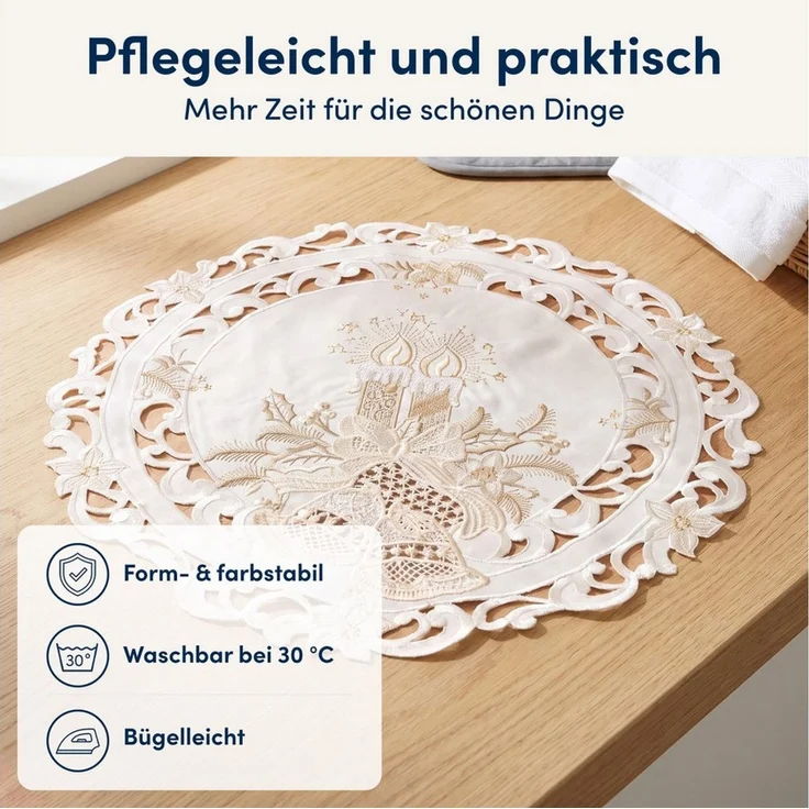 Stoffschmiede Tischdecke Weihnachten mit Spitzeneinsatz - Versch. Größen & Farben, Spitzeneinsatz – Bild 4