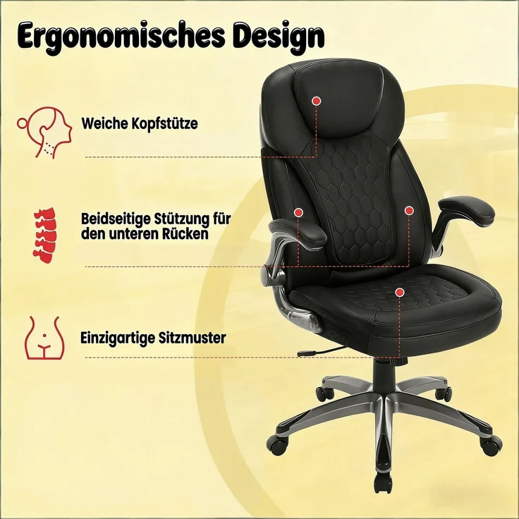 Faumrta Bürostuhl mit Hoher Rückenlehne,Exekutivstuhl,Bossstuhl(nur mit Bürostühlen)Metal+Mesh,Nylon,PU73cm*67.5cm*120cmSchwarz – Bild 6
