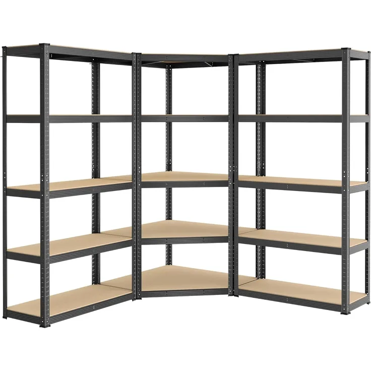 SONGMICS Eckregal-Set 5 Ebenen, Schwerlastregal, Metall, Lagerregal für Garage, Abstellraum, Kellerregal, bis 2625 kg belastbar, tintenschwarz-naturbeige GLR070B03