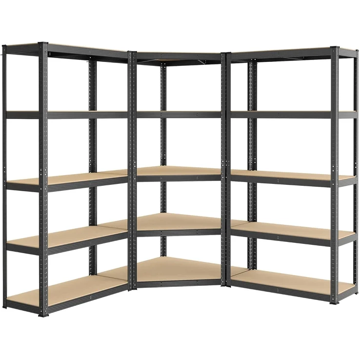 SONGMICS Eckregal-Set 5 Ebenen, Schwerlastregal, Metall, Lagerregal für Garage, Abstellraum, Kellerregal, bis 2625 kg belastbar, tintenschwarz-naturbeige GLR070B03 – Bild 1