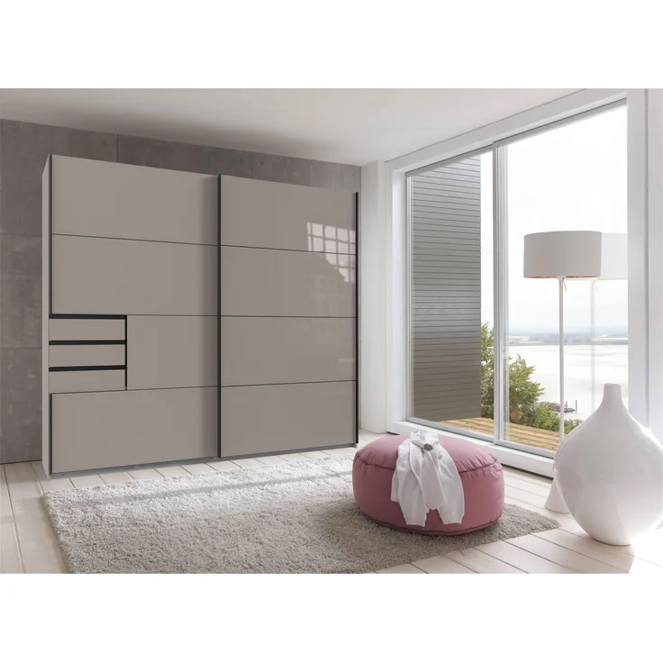 Schlafzimmer-Set >Tilburg< (4tlg.) Schrank, Bett 188x92x210cm, Nachtkommoden, Saharagrau / Grafit – Bild 2