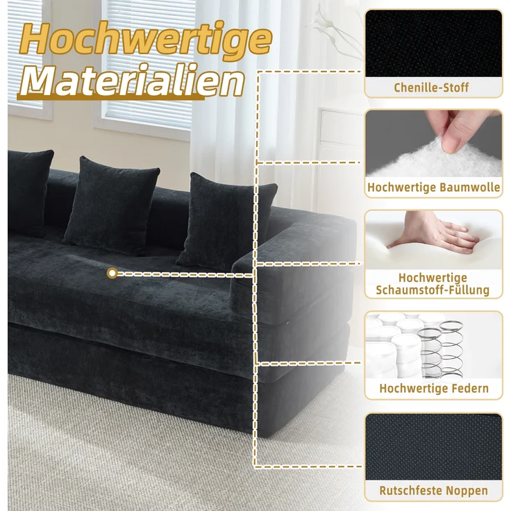 LVHOM Schlafsofa 3 sitzer, Klappsofa mit Schlaffunktion, Bodensofa, Schlafcouch aus Chenille-Stoff, frei Kombination, 198x79x60 cm – Bild 6