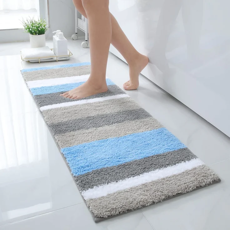 Homaxy rutschfest Badezimmerteppich Weich Hochflor Mikrofaser Badematte Saugfähige Badteppiche Waschbar Badvorleger – 40x120 cm, Blau/Grau
