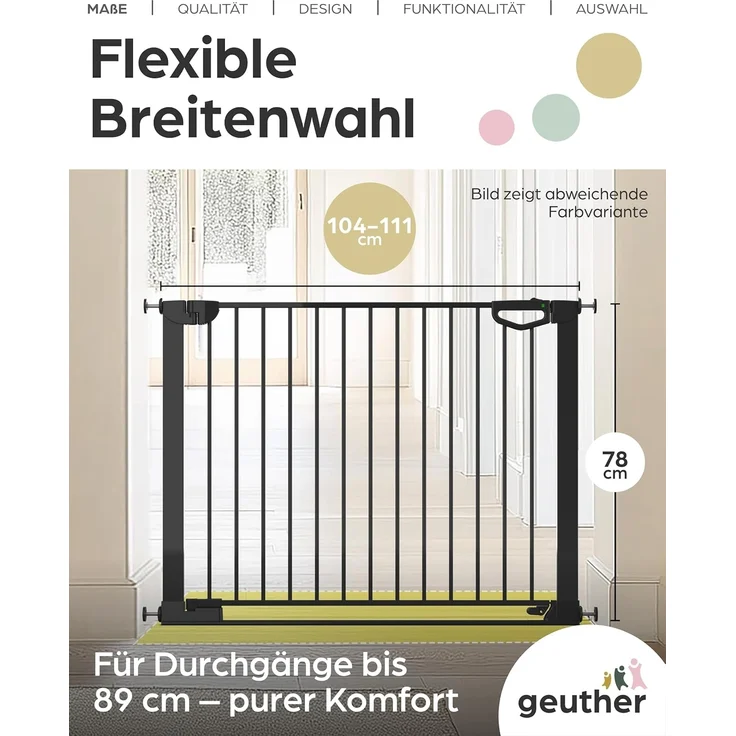 Geuther Türschutzgitter Easylock Flatstep Weiß I Treppenschutzgitter zum Klemmen oder Bohren I Breite 104-111 cm I Türschutz für Ihr Baby & Haustier I Kinderschutzgitter beidseitig öffnend – Bild 2
