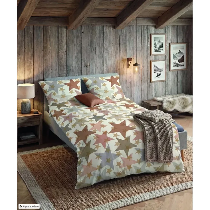 Fleuresse Aspen Biber Bettwäsche 135x200 Sterne creme sand beige 435138-07