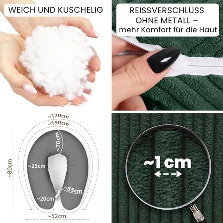 Amilian Stillkissen XXL 170 cm - Schwangerschaftskissen, Seitenschläferkissen, Pregnancy Pillow mit abnehmbarem Bezug, Schlafkissen für Seitenlage, Lagerungskissen für Schwangere & Stillzeit - Stillhilfe – Bild 7