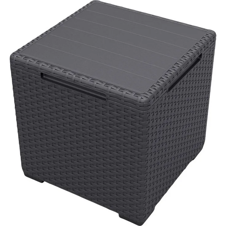 Aufbewahrungsbox 3in1 Schwarz Beistelltisch Hocker Gartentruhe 37x37x37cm