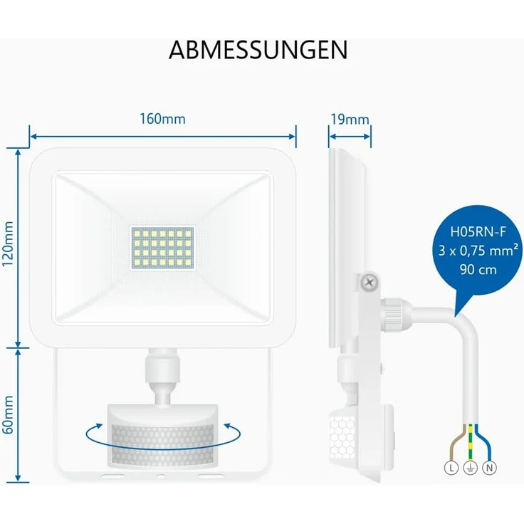 LED Flutlichtstrahler mit Bewegungsmelder Weiß, 20 Watt, IP54 – Bild 3