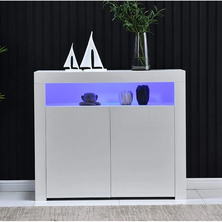 DESVIAE Sideboard mit LED-Beleuchtung und 2 Türen 108x92x40 cm Holzwerkstoff Weiß – Bild 6