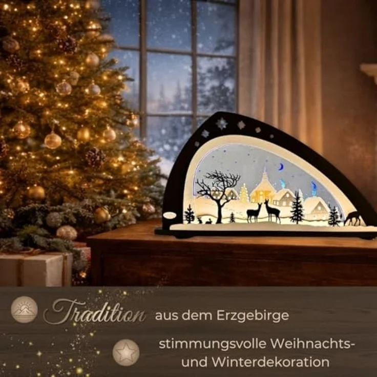 Weigla LED Schwibbogen Stille Nacht, Erzgebirge garantiert, aus Buchenholz & Acrylglas – Bild 3