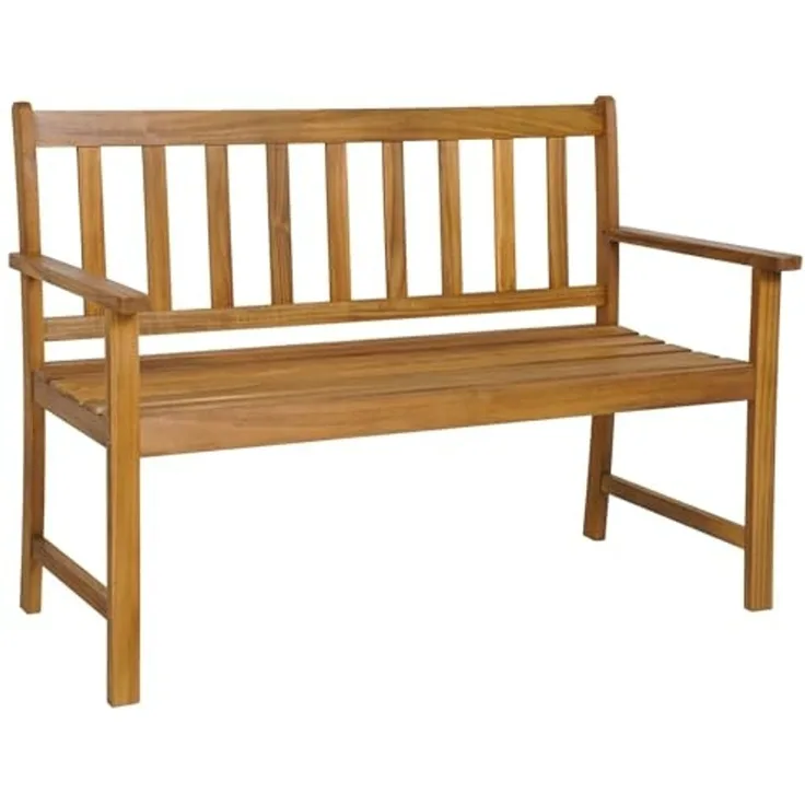 FANTASK Gartenbank Holz, Holzbank wetterfest, 2-Sitzer Sitzbank aus Akazienholz, Balkonbank bis 360 kg belastbar, Terrassenbank, Natur, 122 x 56,5 x 86 cm