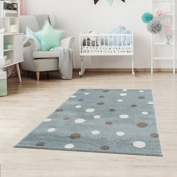 Jimri Kinderteppich DOTS l Pünktchen Gepunktet l Öko-Tex Siegel | Farbe: Beige Blau Rosa | Kinderzimmer/Jugendzimmer (Mint, 80x150 cm) – Bild 5