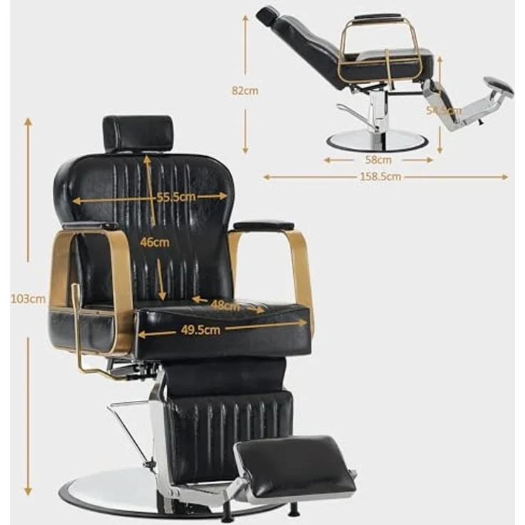 Barberpub Friseurstuhl Kippbar, Friseursessel mit Kopfstütze, 360° Drehbar & Höhenverstellbar, Friseureinrichtung Retro mit Hydraulikpumpe, Kunstleder, 9238(Schwarz) – Bild 2