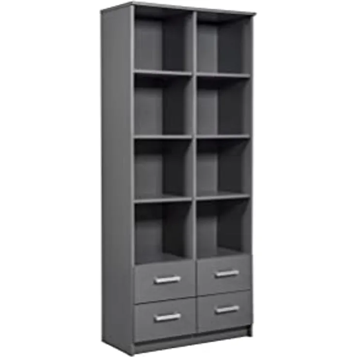 Regal Bücherregal ELENZIO Graphit Grau mit 4 Schubladen