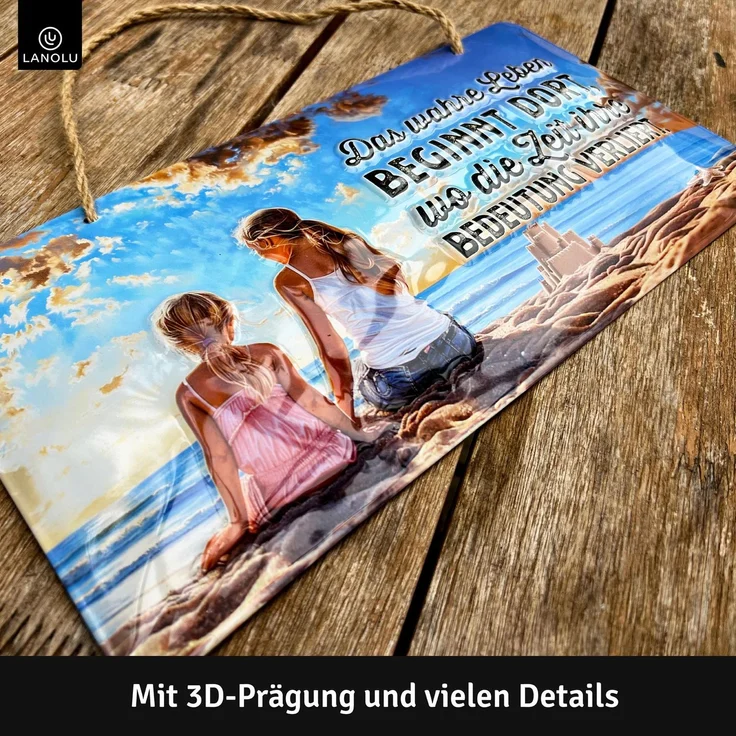 LANOLU Blechschild Das wahre Leben - 16x32cm – Metall – Mehrfarbig – 16125 – Bild 3