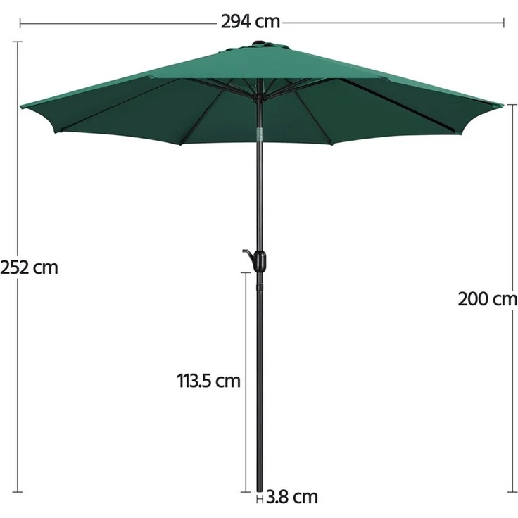 Yaheetech Sonnenschirm ∅ 222,5/261/294/326,5 cm, Gartenschirm mit Kurbel, Neigbar, UV Schutz 50+ – Bild 3