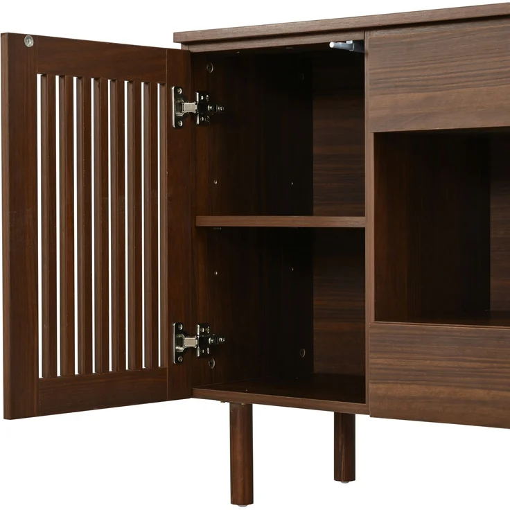 ZUBALIYA Sideboard 140x35x71 cm, mit 4 Schubladen, aus MDF, Walnuss – Bild 11