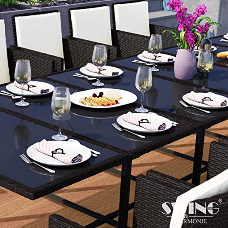 Swing&Harmonie Garten-Essgruppe Poly Rattan Sitzgruppe Esstisch Lounge Gartenmöbel, (Sitzgarnitur, Tisch, Stühle, Hocker Garnitur Set) – Bild 5
