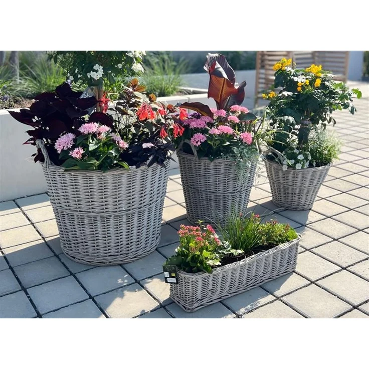 Rattan Pflanzkorb "Rustikal" rund Ø 60x45 cm groß, grau, Outdoor Blumentopf, Pflanzkübel, Pflanztopf für Draußen, Blumenkübel – Bild 8