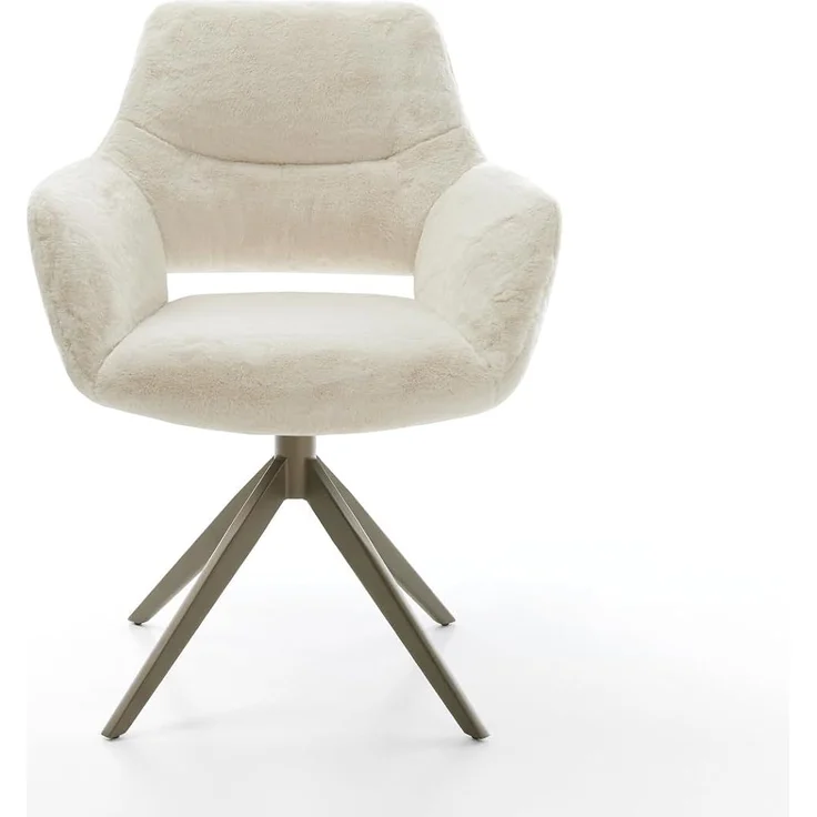 Drehstuhl Yago-Flex mit Armlehnen Plüsch Creme-Weiß Kreuzgestell breit Effektfinish Titan 360° drehbar Wippfunktion Taschenfederkern – Bild 3