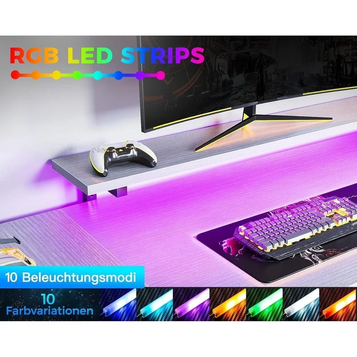 ODK Eckschreibtisch 4 Schubladen Stauraum, Steckdosen USB, Gaming Schreibtisch – Bild 6