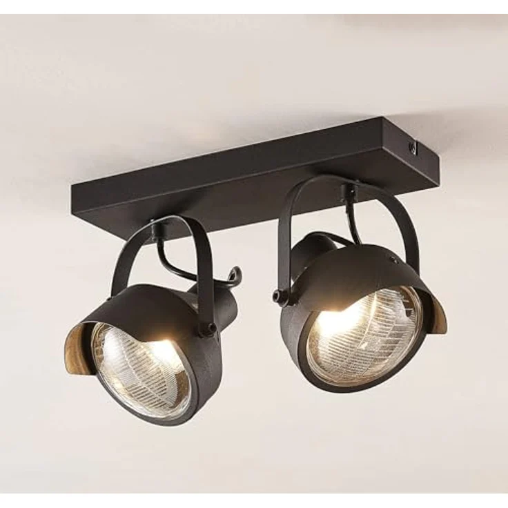 Lindby Henega Deckenstrahler, Vintage-Industriestil in Schwarz, 2-flammig GU10, Metall, für Wohnzimmer und Esszimmer – Bild 2