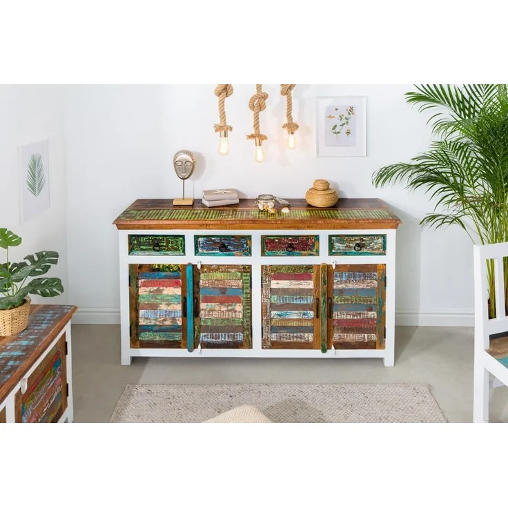 riess-ambiente Sideboard JAKARTA 160cm weiß / natur / bunt (1 St), Wohnzimmer · Massivholz · Kommode · Landhausstil – Bild 3