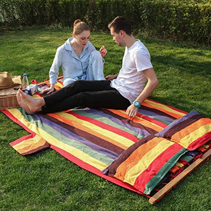 Songmics Hängematte mit 2 Kissen, Liegefläche 210x150 cm, Belastbarkeit bis 300 kg GDC22W – Bild 5
