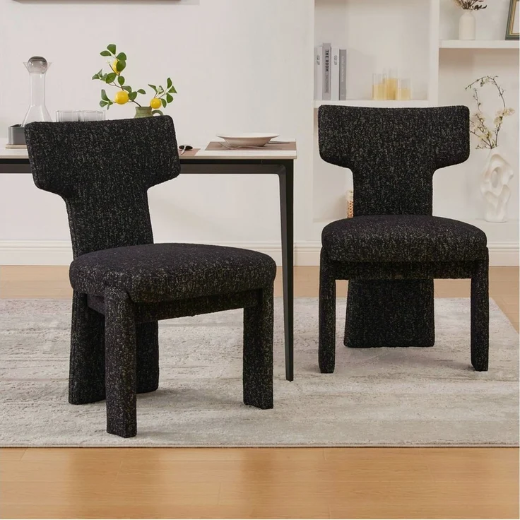 SeedWave Esszimmerstuhl 2er-Set Polsterstühle mit T-Rückenlehne und Chenillebezug (2er Set), Küchenstühle mit Holzrahmen und offenem Design ohne Armlehnen – Bild 2