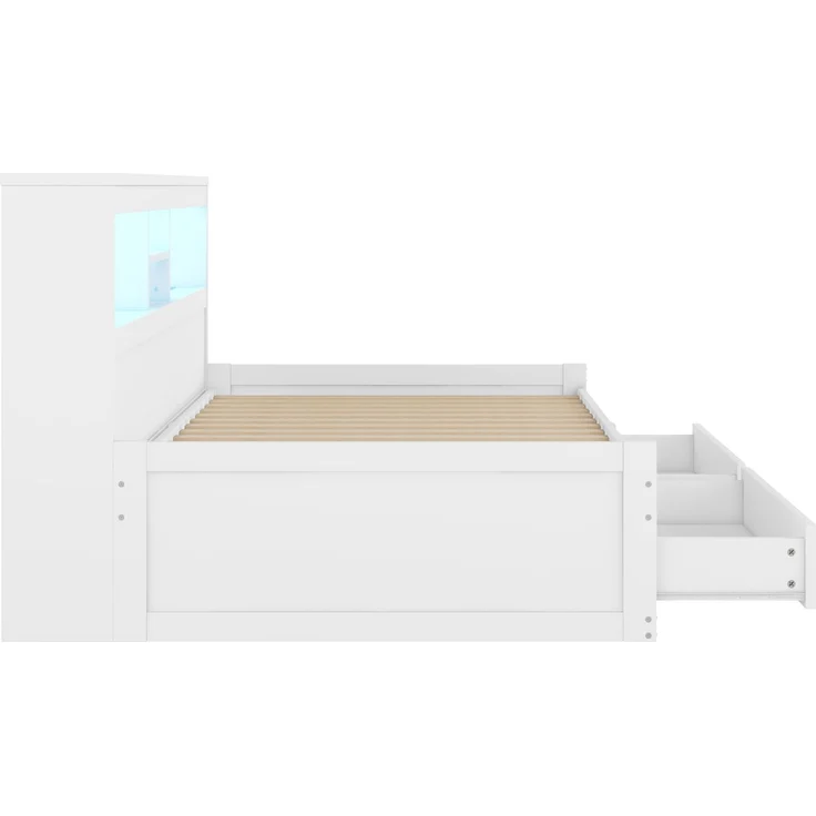 Merax Kinderbett LED Daybett Einzelbett 90x200cm mit Ladefunktion und 2 Schubladen, Weiß – Bild 8