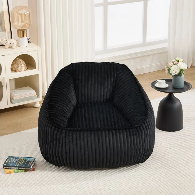 Sitzsack aus Cord mit Schaumstofffüllung, leicht zu bewegen, 98x92x73 cm, Schwarz – Bild 2