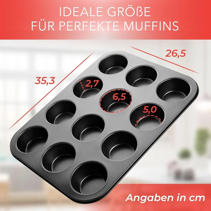 AVANA Muffinform Carbonstahl Muffinblech 12 Muffins Muffinförmchen Cupcake Backblech, antihaftbeschichtet, BPA-frei – Bild 3