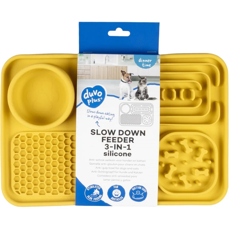 Duvo+ Anti-Schlingnapf 3-in-1 gelb für Hunde, 31 x 21 x 4 cm – Bild 3