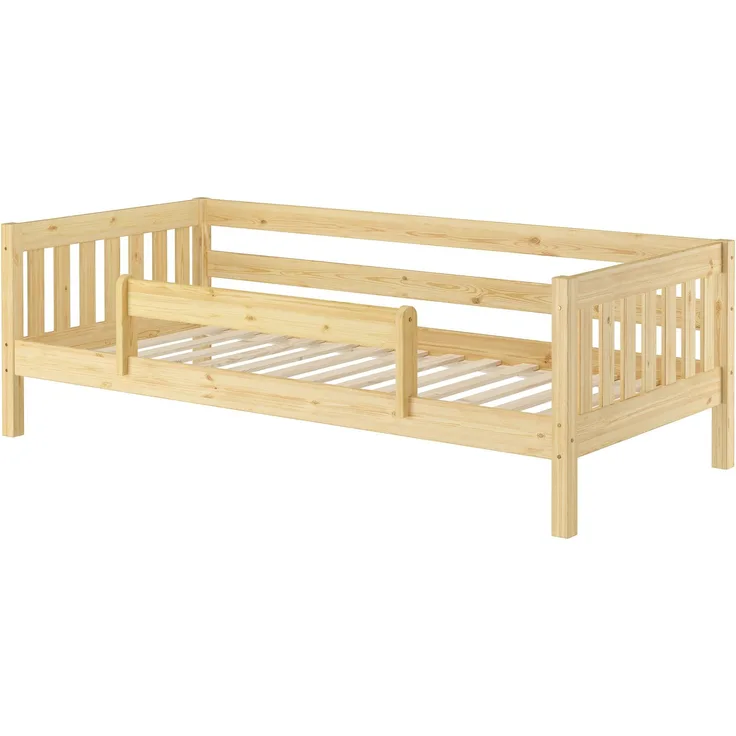 Gemütliches Kinderbett mit dreiseitiger Sicherung 90x200 cm Kiefer V-60.29-09mit Kindersicherung unten