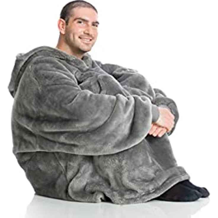 Hoodie Decke mit Ärmeln Deckenpullover Fluffy | Tragbare Decke zum Anziehen, Geschenke für Frauen Damen, Warm Kuschelpullover Erwachsene weich Ärmeldecke 90x95 cm – Bild 4