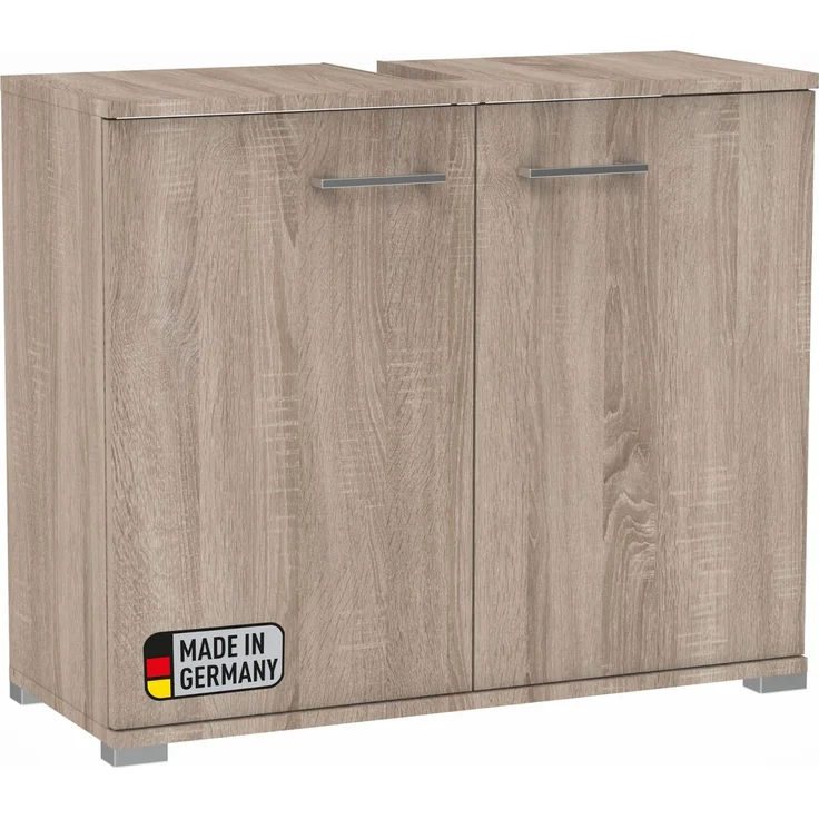 FACKELMANN Easy Waschbeckenunterschrank, 80 cm, Sonoma Eiche, stehend, Made in Germany, viel Stauraum, Silberne Füße