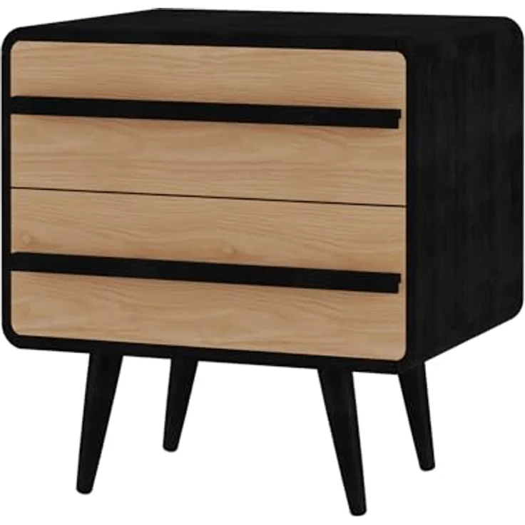 Chantal Nachttisch Eicheoptik/Schwarz, 51 x 39 x 54 cm, mit 2 Schubladen, skandinavischer Beistelltisch aus Holzwerkstoff für Schlafzimmer und Wohnbereich – Bild 1