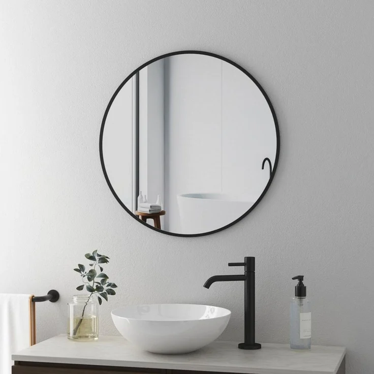 Boromal Wandspiegel Spiegel Flur 40cm breit Rund Schwarz Klein Rahmen Schlafzimmer Kommode, für Badezimmer Waschtisch Wohnzimmer Schlafzimmer Esszimmer Eingänge – Bild 3