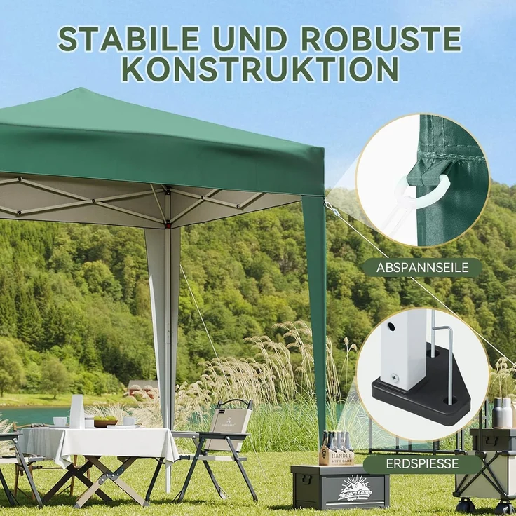 Aoxun Pop Up Pavillon 2x2m Wasserdicht mit 4 Seitenwänden, Metallrahmen-Schutzzelt, Höhe Verstellbar, Faltpavillon 2x2 mit Tragetasche für Camping Party, Grün – Bild 4