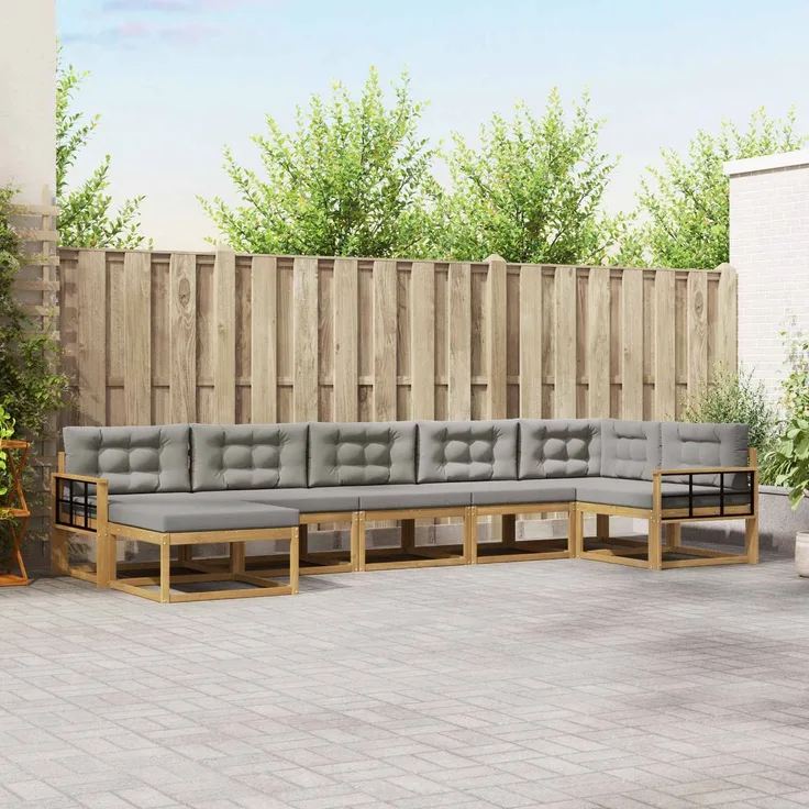 vidaXL Outdoor-Sofagarnitur 7 stk. 7-Sitzer Weiß und Hellgrau 3386770