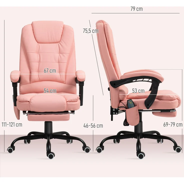 MELAYR, Massage-Bürostuhl, 7 Vibrationspunkte, verstellbare Fußstütze & Lehne, bis 120 kg, 79 x 67 x 121 cm, Rosa – Bild 5