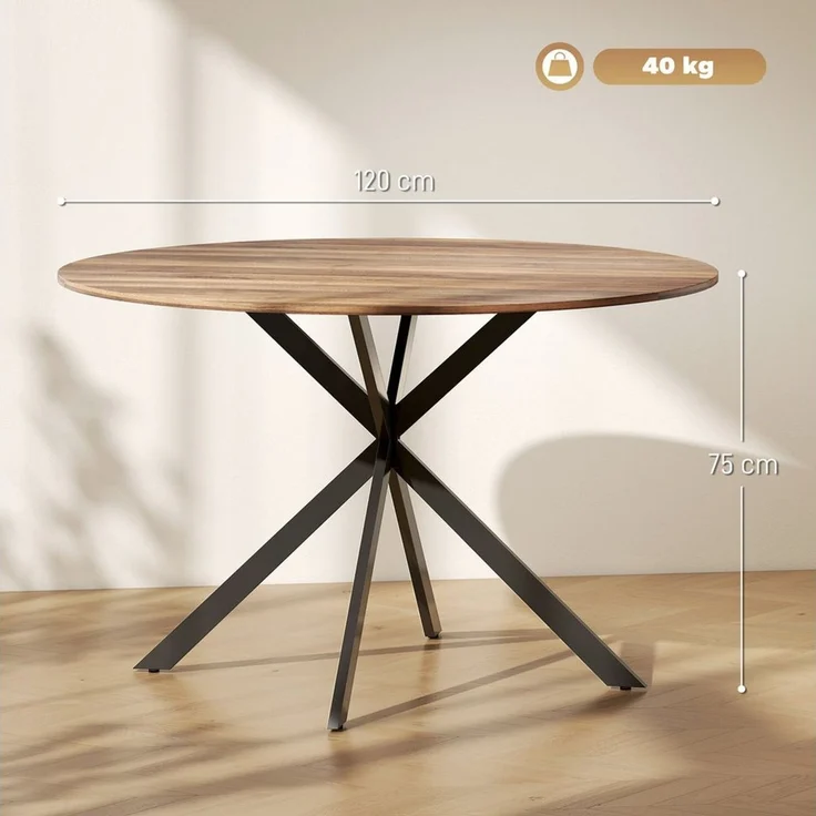 HOMCOM Esstisch Küchentisch im Industriestil mit Stahlbeinen für 4 Personen (für Esszimmer, Küche, Wohnzimmer, 1-St, rund, 120 x 120 x 75 cm), Braun – Bild 3
